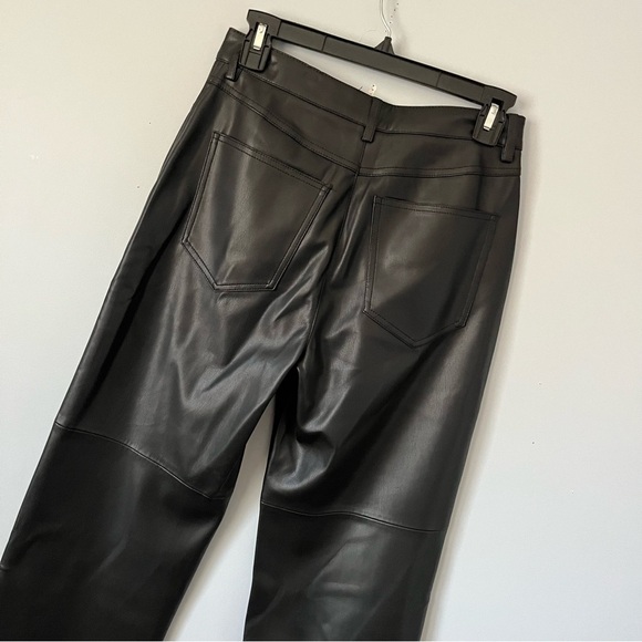 Mango MNG Lille Black Vegan Faux Leather Seamed Straight Leg Trouser Pants Sz 4 - Picture 16 of 16
